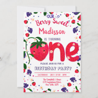 Strawberry FIRST Geburtstag Einladung