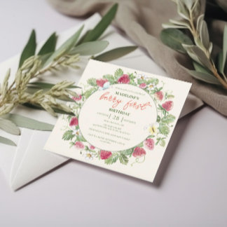 Strawberry Floral Boho Girl Berry Erster Geburtsta Einladung