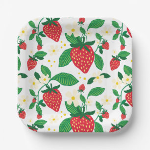 Strawberry Florals Whimsical Pappteller