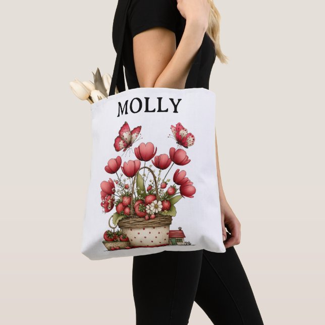 Strawberry Flower Basket with Butterflies and Name Tasche (Von Nahem)