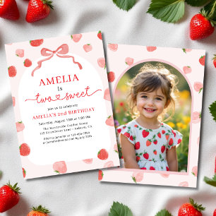 Strawberry Foto Two Sweet 2nd Bow Birthday Einladung