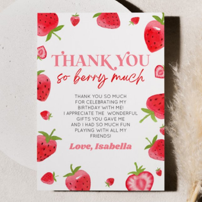 Strawberry Fruit Berry Sweet Birthday Party Dankeskarte (Von Creator hochgeladen)