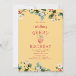 Strawberry Garden First Girls Birthday Einladung