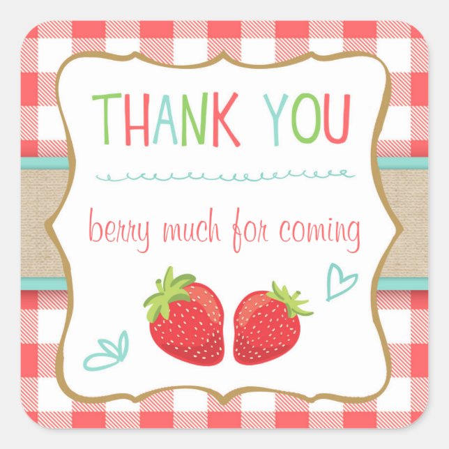 Strawberry Gastgeschenk Tags Danke Aufkleber (Vorderseite)