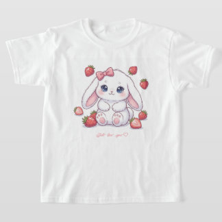 Strawberry Gaze Bunny - Cute Anime Eyes & Ribbon T-Shirt