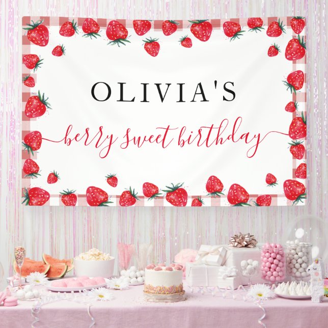 Strawberry Gingham Birthday Party Große Banner (Party)