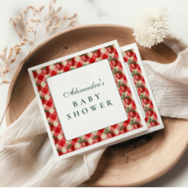 Strawberry Gingham Cottage Baby Shower Serviette