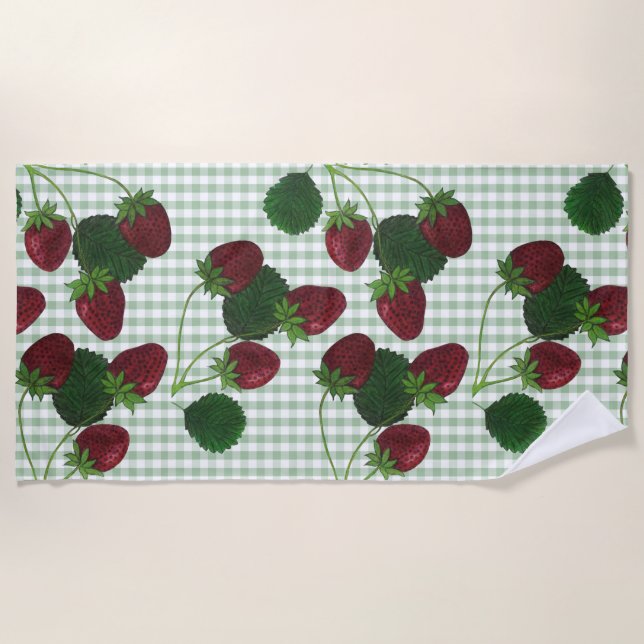 Strawberry Gingham Fitness Strandtuch (Vorderseite)
