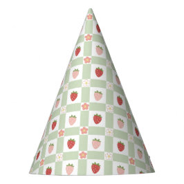 Strawberry Gingham Pastel Green Kids Partyhütchen
