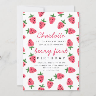 Strawberry Girl Berry erste Geburtstagsparty Moder Einladung