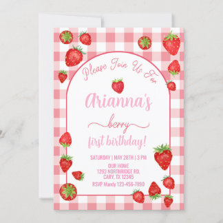 Strawberry Girl Bery 1. Geburtstag einladen. Einladung