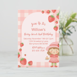 Strawberry Girl Birthday Einladung | Pink