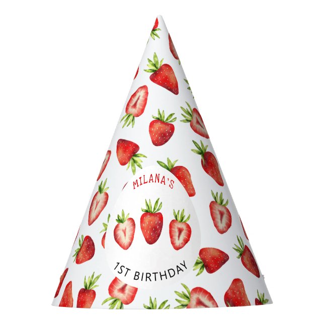 Strawberry Girl Birthday Party Partyhütchen (Vorderseite)
