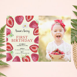 Strawberry Girl Erster Geburtstag Berry Foto Einladung