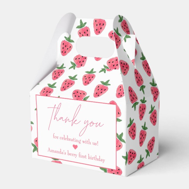 Strawberry Girl First Birthday Party Danke Geschenkschachtel (Vorderseite)