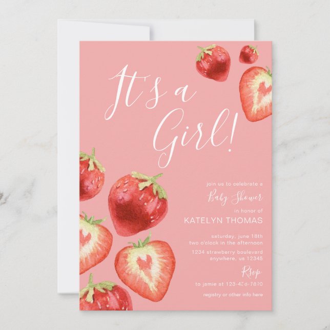 Strawberry Girl's Baby Shower Einladung (Vorderseite)