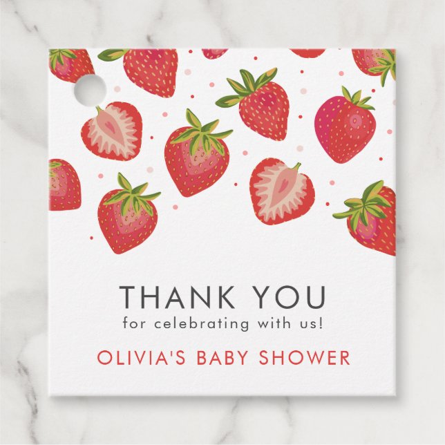 Strawberry Girls Babydusche Danke Geschenkanhänger (Vorderseite)