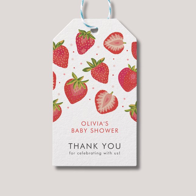 Strawberry Girls Babydusche Geschenkanhänger (Strawberry Baby Shower Thank You gift tag)