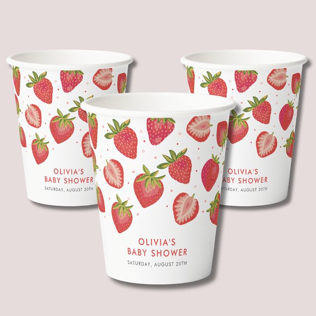 Strawberry Girls Babydusche Pappbecher (Strawberry baby shower paper cups)