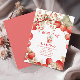 Strawberry Girls Berry Sweet Second Birthday Einladung