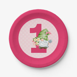 Strawberry Gnome Garden Baby Girl's 1. Geburtstag Pappteller