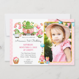 Strawberry Gnome Garden Girl's Birthday Foto Einladung