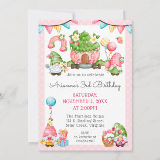 Strawberry Gnome Garden Little Girl's Birthday Einladung