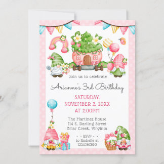 Strawberry Gnome Garden Little Girl's Birthday Einladung