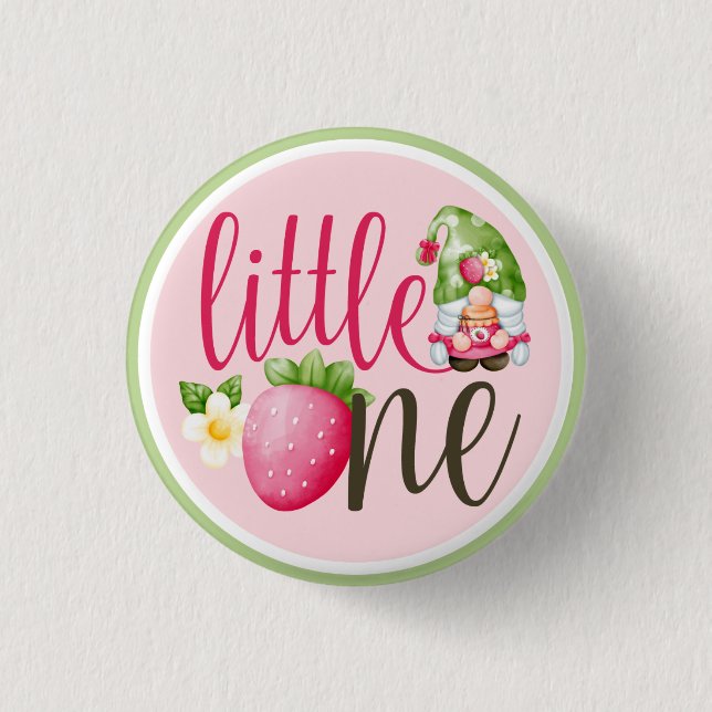 Strawberry Gnome Garden Little One 1. Geburtstag Button (Vorderseite)
