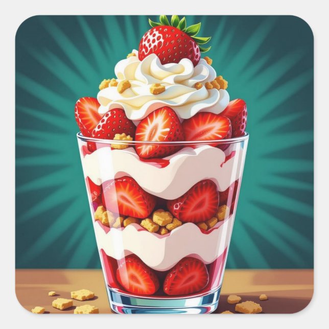 Strawberry, Granola and Whipped Cream Parfait  Quadratischer Aufkleber (Vorderseite)