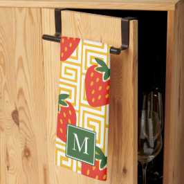 Strawberry Greek Key Monogram Geschirrtuch