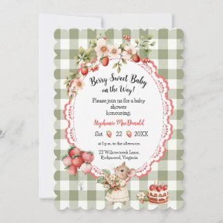 Strawberry Green Gingham Baby Shower Einladung