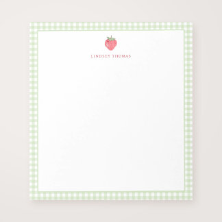 Strawberry Green Gingham Border Personalized Notizblock