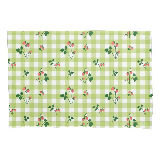 Strawberry Green Gingham Karo Kariertes Muster Kissenbezug (Vorderseite-Links)