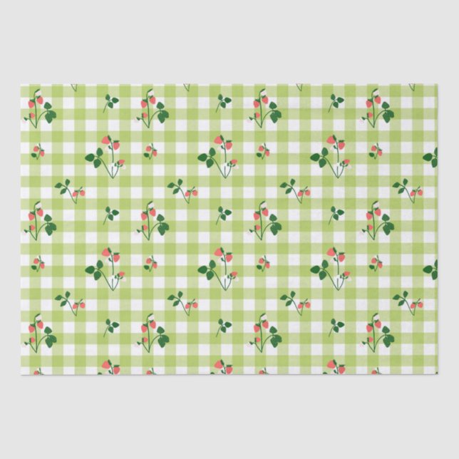 Strawberry Green Gingham Karo Kariertes Muster Seidenpapier (Vorderseite)