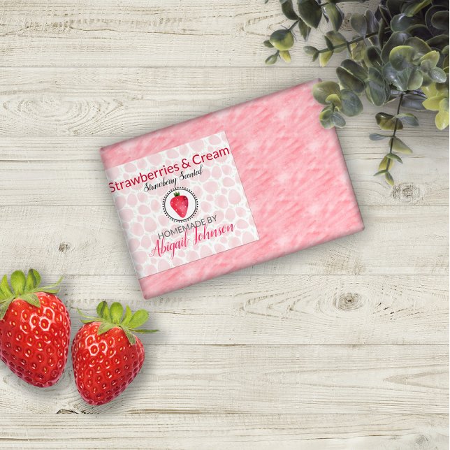 Strawberry Handmade Homemade Soap | Geschenketiket Rechteckiger Aufkleber (Von Creator hochgeladen)