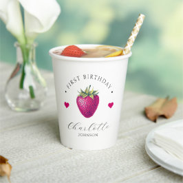 Strawberry Hearts Birthday Girl White Pappbecher
