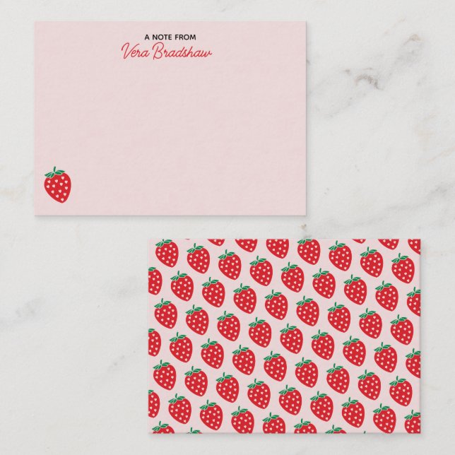 Strawberry Hearts Pink Coquette Personalisiert Mitteilungskarte (Vorne/Hinten)