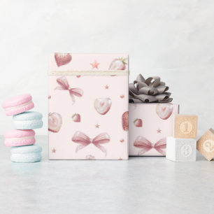 Strawberry Hearts Pink Ribbon Stars Geschenkpapier