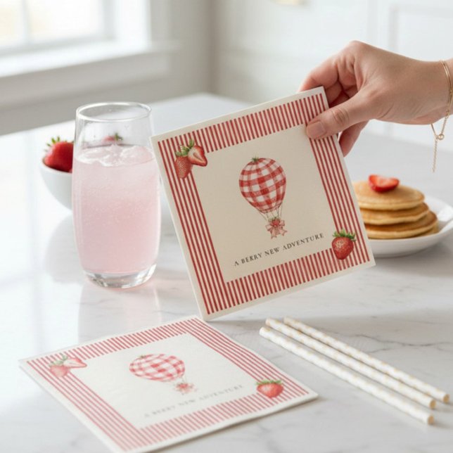 Strawberry Hot Air Balloon Baby Shower Paper Serviette (Von Creator hochgeladen)
