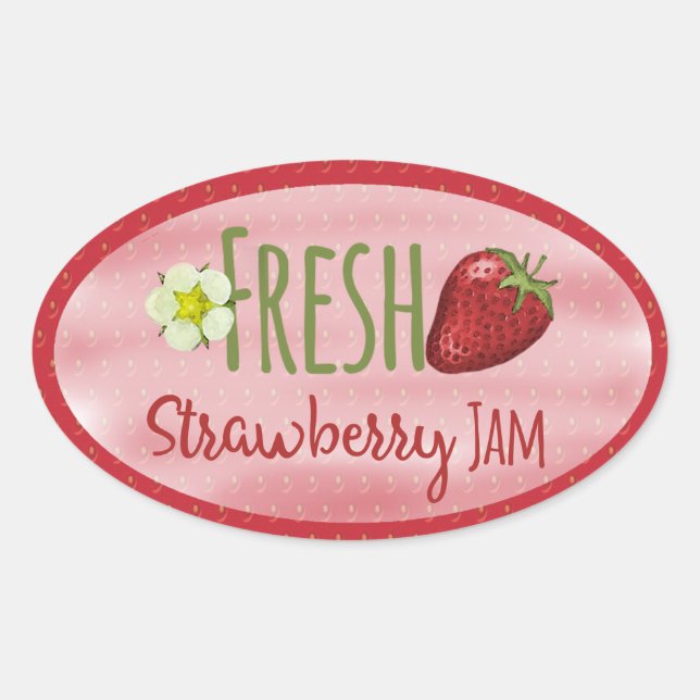 Strawberry Jam Canning Label Ovaler Aufkleber (Vorderseite)