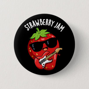 Strawberry Jam Funny Fruit Pun Dark BG Button