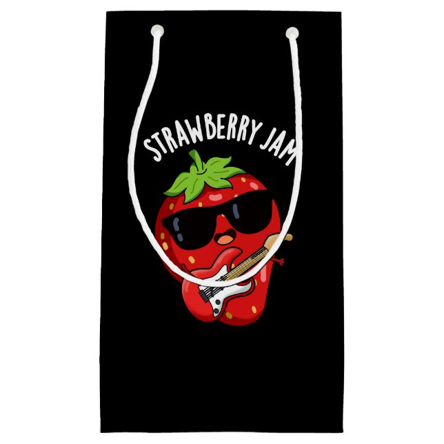 Strawberry Jam Funny Fruit Pun Dark BG Kleine Geschenktüte (Vorderseite)