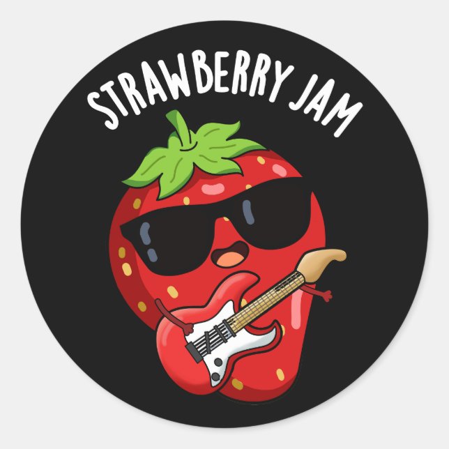 Strawberry Jam Funny Fruit Pun Dark BG Runder Aufkleber (Vorderseite)