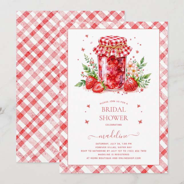 Strawberry Jam Gingham Bridal Dusche Einladung (Vorne/Hinten)