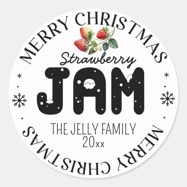 Strawberry Jam Holiday Christmas Jar Lid Black Runder Aufkleber (Vorderseite)