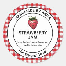 Strawberry Jam Jelly Jar Label Kariert Gingham
