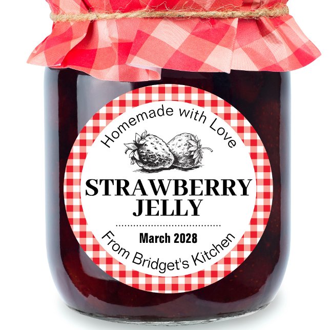 Strawberry Jelly Jam Homemade label STRAW02rd Runder Aufkleber (Von Creator hochgeladen)