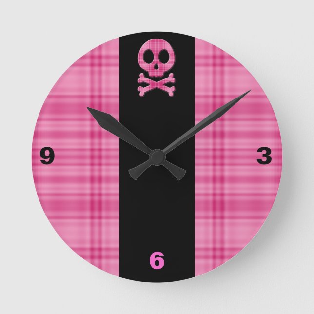 Strawberry Kariert Skull Runde Wanduhr (Vorderseite)