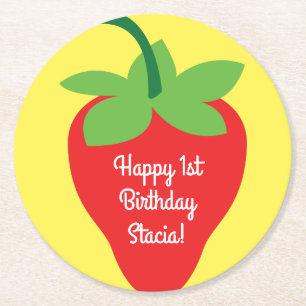 Strawberry Kid's Birthday Niedlich Runder Pappuntersetzer